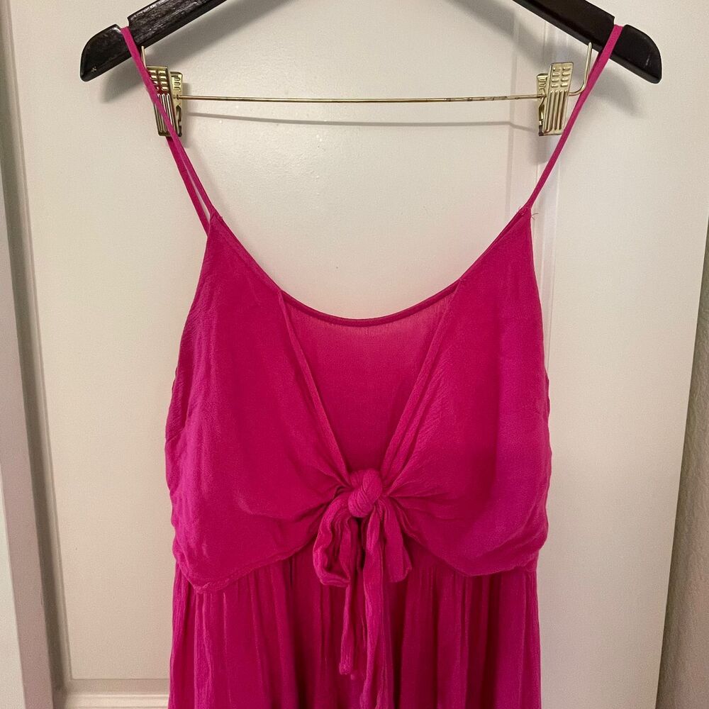 The Impeccable Pig Pink Tiered Dress M Medium Tie Front Smocked Backless Sun - Picture 4 of 10